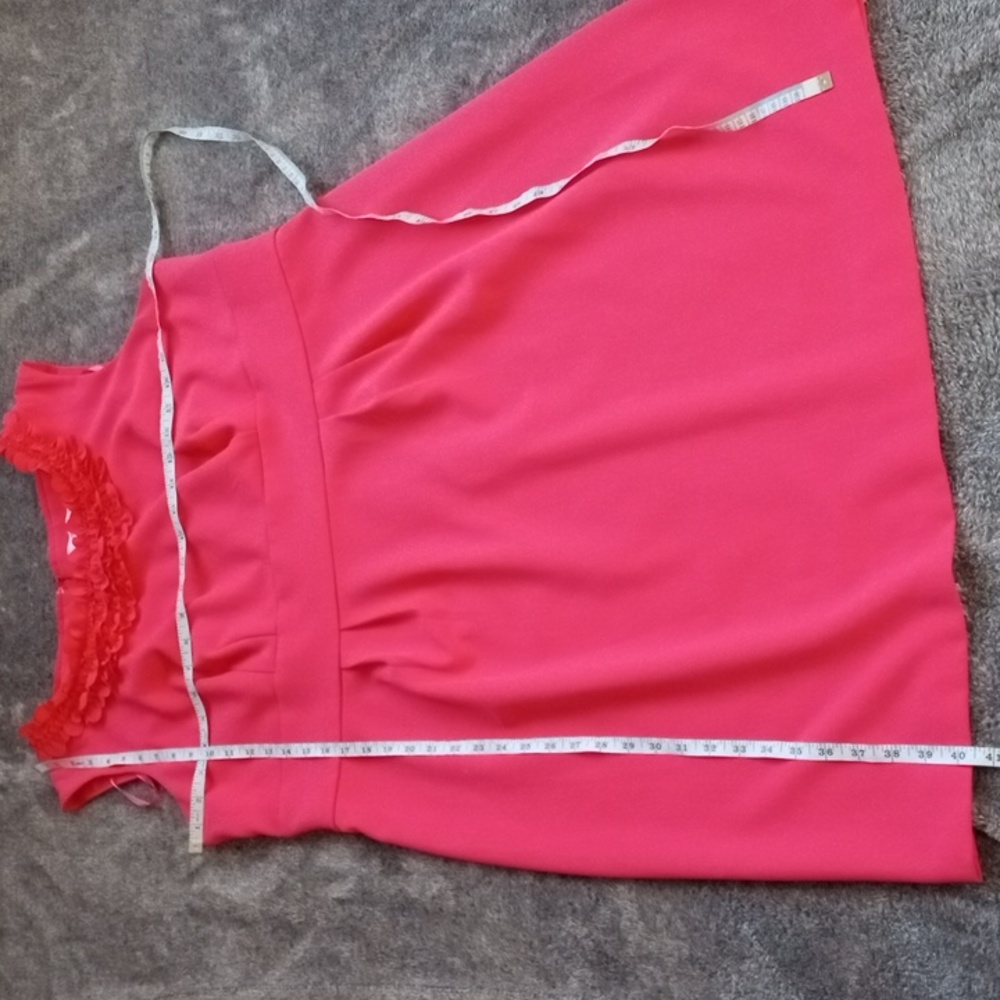 Studio One bright coral sleeveless dress with petal neckline - Picture 7 of 10